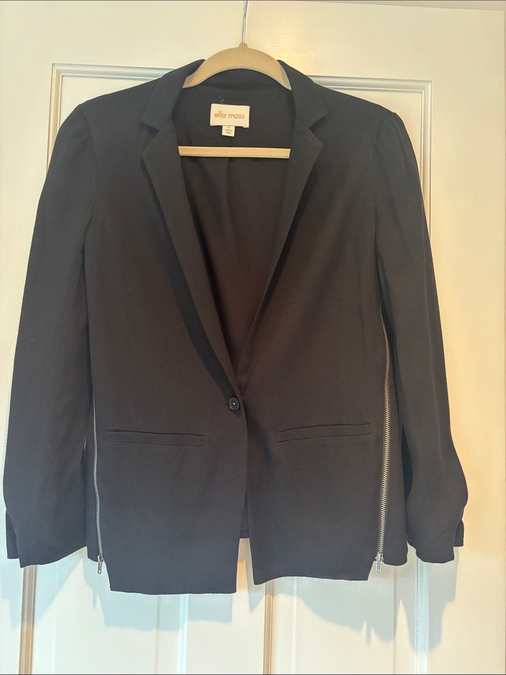 Ella Moss Black Zip-Detail Women's Blazer, Size XS